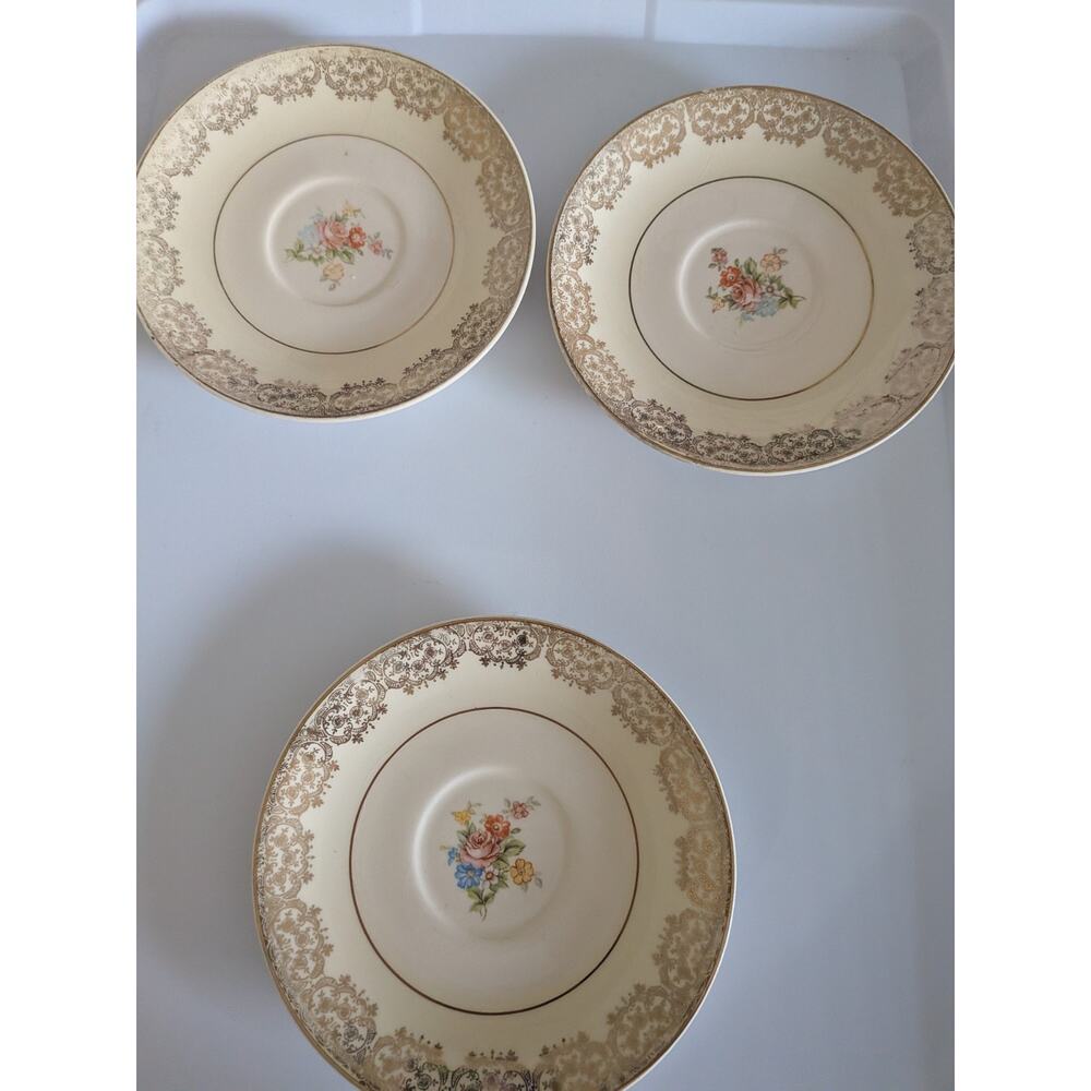 Paden City Pottery Pink Rose Pattern & Gold Trim Set Of 8 Plates & 2 Tea Cups - Picture 4 of 8